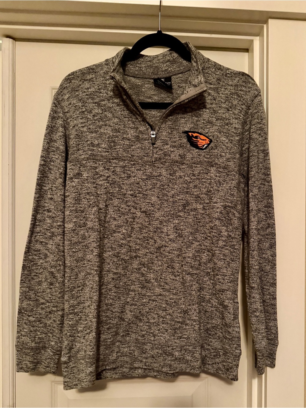 Men's Gray Heather Quarter-Zip Pullover Sweater with OSU Logo